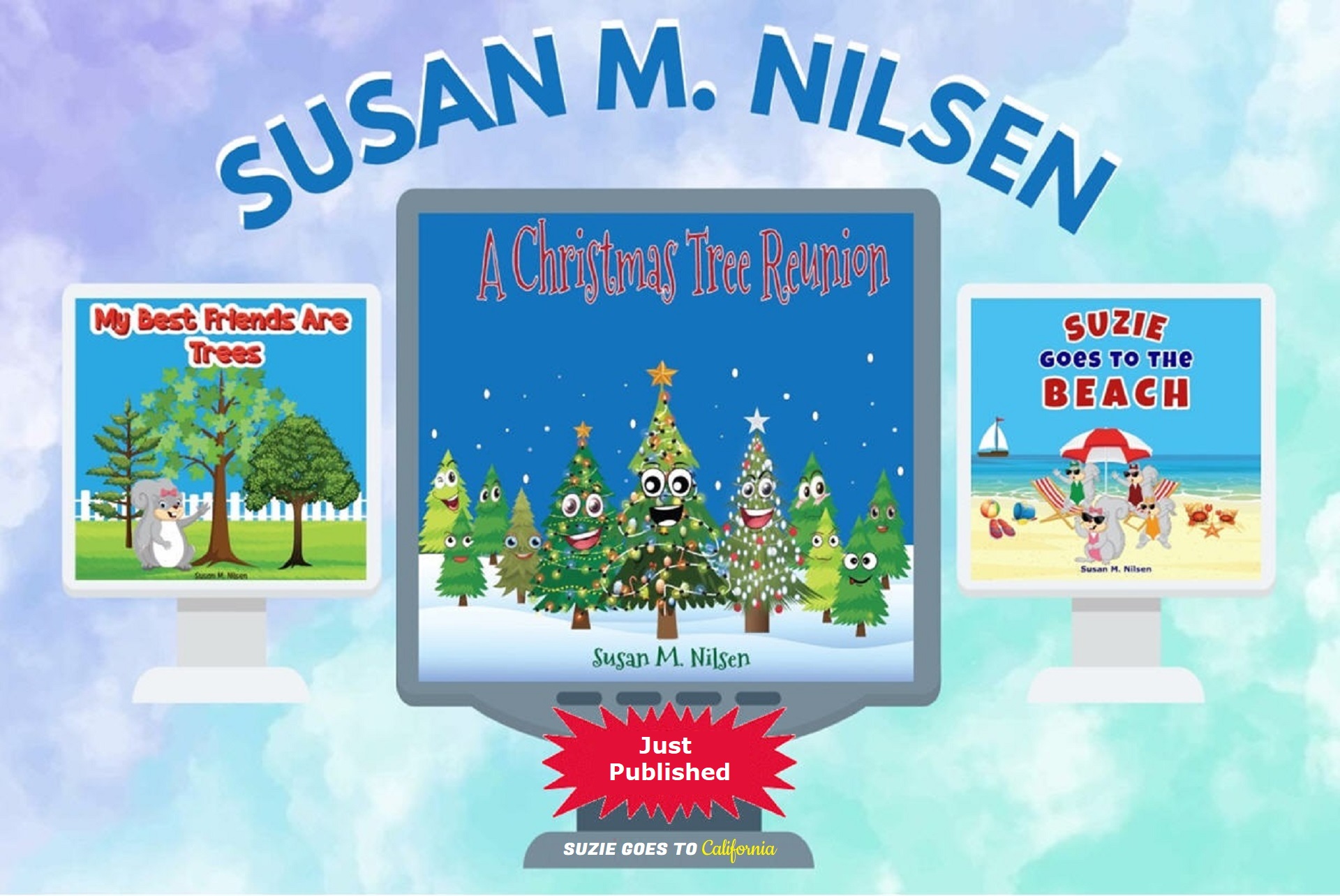 Susan Nilsen was born and raised in Bloomfield, NJ before
moving to Brick, in 1988 where both she and her husband
raised three sons. She is affectionately referred to as 'SueSue'
by her grandchildren and colleagues.
After working in the medical field for 18 years, she decided to
pursue a career change that would help her explore her
creative side. She began working on her first children's book, 'A
Christmas Tree Reunion.' A story created by her mother in-law.
She was excited to bring her story to life.
After receiving positive feedback on her first book, she decided
to write another story, this time about squirrels. Susan enjoys
feeding the squirrels that come to her door looking for food.
Autumn, with its changing colors of leaves, is the most beautiful
time of the year to observe squirrels as they are most active
during this season. Her second book, 'My Best Friends Are
Trees', is a story about the beauty of nature, friendships, and
squirrels.
Susan enjoyed writing about Suzie, the squirrel, and her
adventures, so she followed it up with another fun adventure
for her and her family. As a result, 'Suzie Goes to the Beach',
became her third children’s book.
She is currently working on more Suzie, the squirrel stories.
Stay tuned for her next exciting adventure!